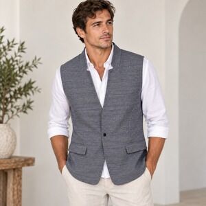 Primo Emporio Mens Blue White Textured Cotton Vest Made in Italy Size 50